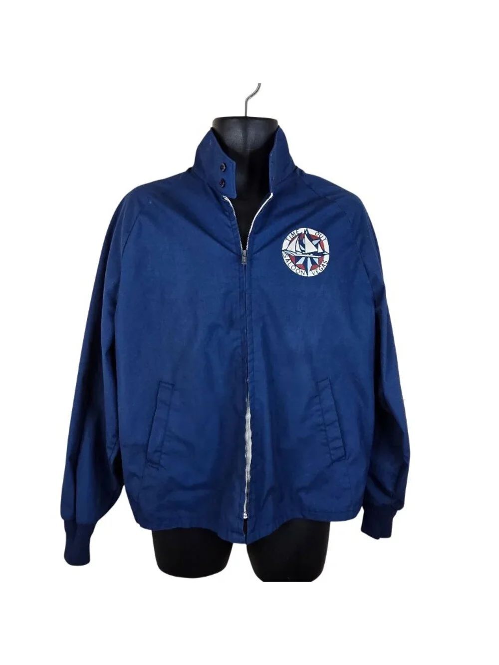 Vintage 70s Harrington Jacket Blue Size L Time Out Saloon Las Vegas